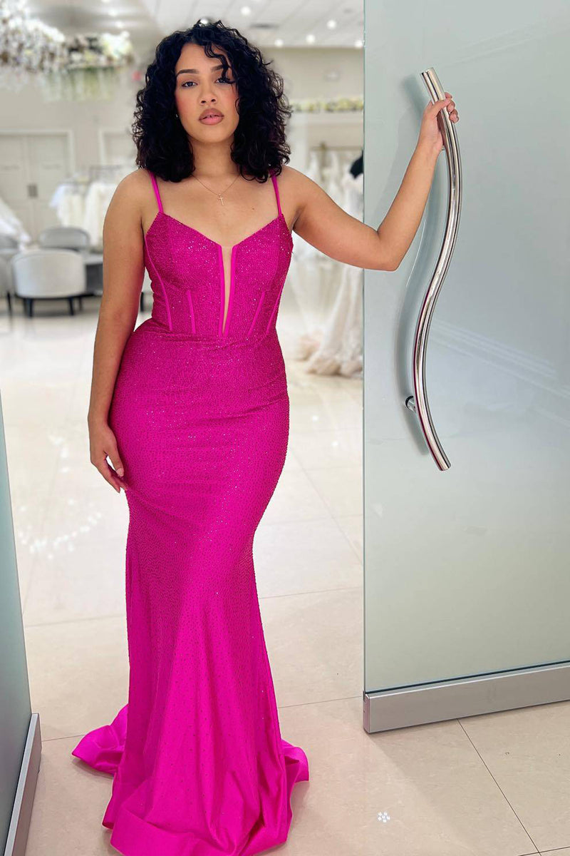 Load image into Gallery viewer, Glitter Dark Purple Mermaid Long Corset Prom Dress