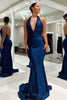 Load image into Gallery viewer, Dark Blue Mermaid Halter Long Prom Dress