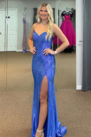 Load image into Gallery viewer, Sparkly Mermaid Royal Blue Prom Dress with Slit