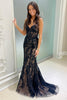 Load image into Gallery viewer, Mermaid Sweetheart Black Corset Prom Dress with Appliques