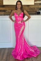 Load image into Gallery viewer, Sparkly Fuchsia Mermaid Long Prom Dress