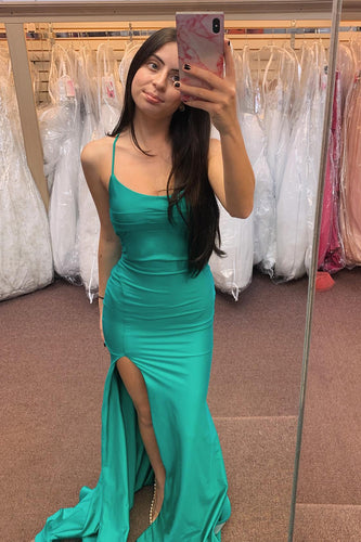 Green Mermaid Backless Prom Dress with Slit