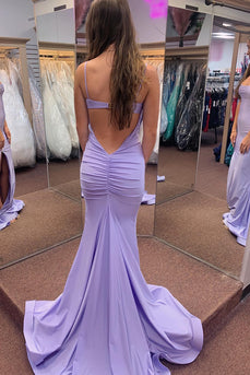 Lilac Mermaid Backless Long Prom Dress With Slit