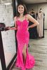 Load image into Gallery viewer, Sparkly Fuchsia Corset Sequins Long Mermaid Prom Dress with Slit