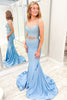 Load image into Gallery viewer, Mermaid Beaded Grey Blue Long Prom Dress