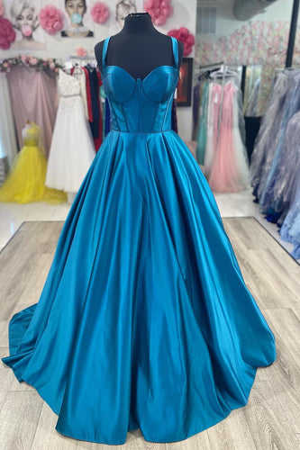 Satin Blue Corset Prom Dress