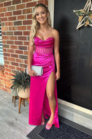 Load image into Gallery viewer, Strapless Blue Corset Prom Dress with Slit