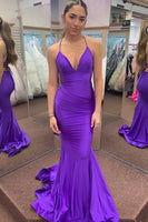Load image into Gallery viewer, Mermiad Halter Dark Purple Long Prom Dress with Slit
