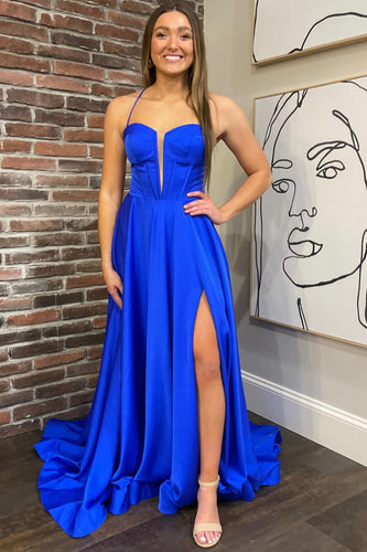 Royal Blue Long Prom Dress with Slit
