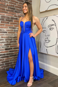 Royal Blue Long Prom Dress with Slit