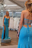 Load image into Gallery viewer, Sparkly Blue Beaded Mermaid Long Prom Dress with Slit