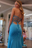 Load image into Gallery viewer, Sparkly Blue Beaded Mermaid Long Prom Dress with Slit