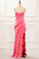 Load image into Gallery viewer, Red Backless Spaghetti Straps Prom Dress With Slit