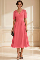 Load image into Gallery viewer, V-Neck Navy A-Line Midi Mother of the Bride Dress
