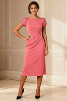 Load image into Gallery viewer, Brown Boat Neck Bodycon Midi Mother of the Bride Dress with Lace