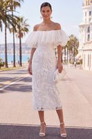 Load image into Gallery viewer, Butter Yellow Floral Ruffled Beaded Sheath Maxi Wedding Guest Dress