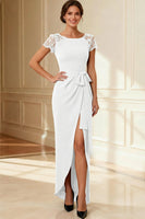 Load image into Gallery viewer, Sheath Navy Boat Neck Long Mother of the Bride Dress with Lace