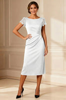 Load image into Gallery viewer, Brown Boat Neck Bodycon Midi Mother of the Bride Dress with Lace