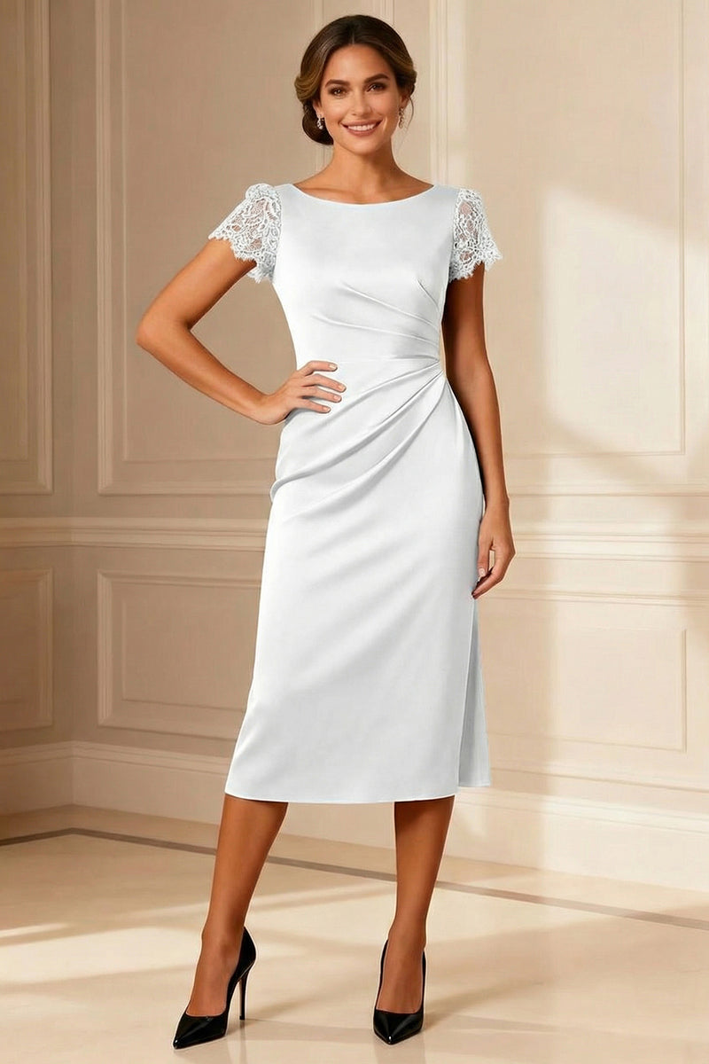 Load image into Gallery viewer, Brown Boat Neck Bodycon Midi Mother of the Bride Dress with Lace