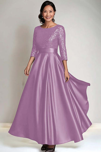 Sparkly Burgundy Scoop Satin Mother of the Bride Dress