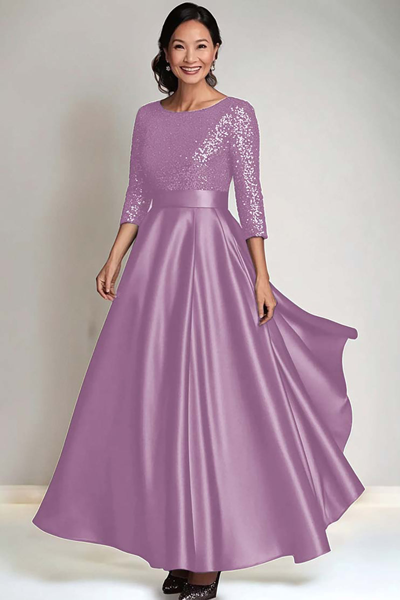 Load image into Gallery viewer, Sparkly Burgundy Scoop Satin Mother of the Bride Dress