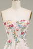 Load image into Gallery viewer, Tulle Strapless Sweep Train Ivory Long Wedding Dress with Embroidery