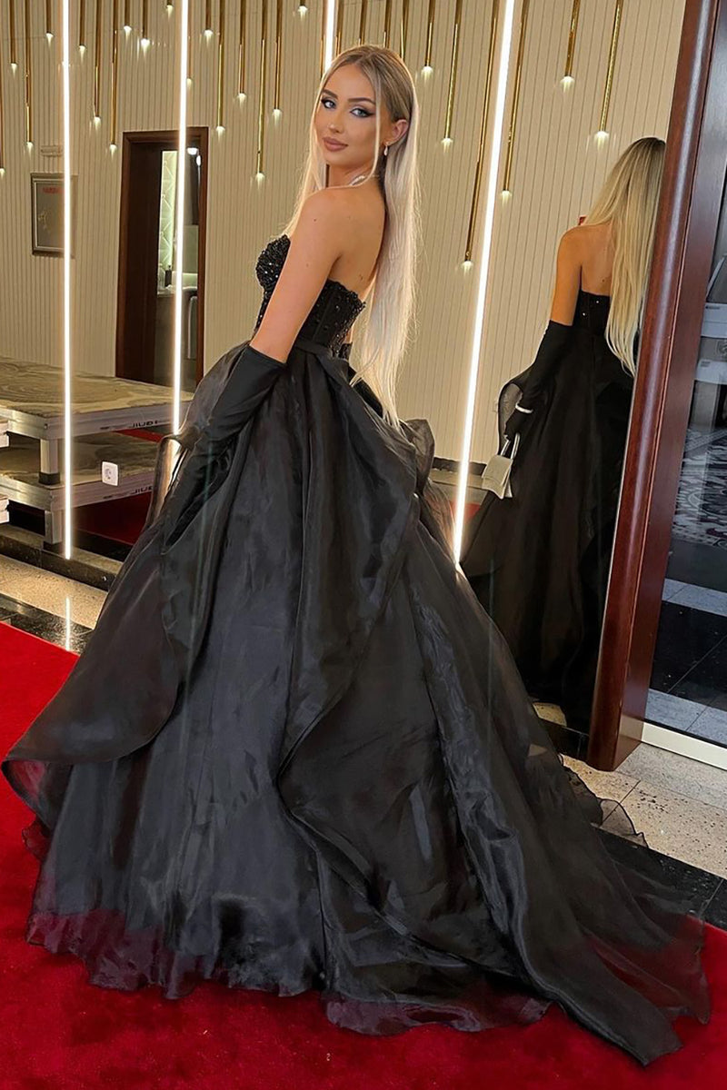 Load image into Gallery viewer, Sparkly Black Strapless Ball Gown Dress