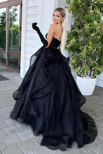 Charming Black A-Line Prom Dresses, Satin Backless Long Sleeveless Pro –  OkBridal