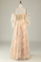 Load image into Gallery viewer, Champagne Off The Shoulder Long Sleeves A-Line Prom Dress