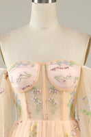 Load image into Gallery viewer, Champagne Off The Shoulder Long Sleeves A-Line Prom Dress