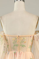 Load image into Gallery viewer, Champagne Off The Shoulder Long Sleeves A-Line Prom Dress