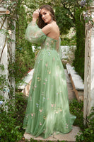 Load image into Gallery viewer, Off The Shoulder Green Long Sleeves A-Line Prom Dress