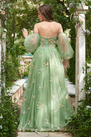Load image into Gallery viewer, Off The Shoulder Green Long Sleeves A-Line Prom Dress
