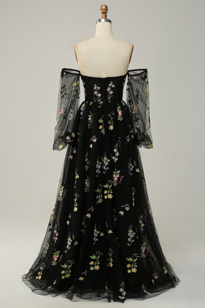 Load image into Gallery viewer, Champagne Off The Shoulder Long Sleeves A-Line Prom Dress