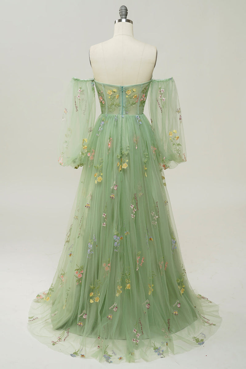 Load image into Gallery viewer, Champagne Off The Shoulder Long Sleeves A-Line Prom Dress