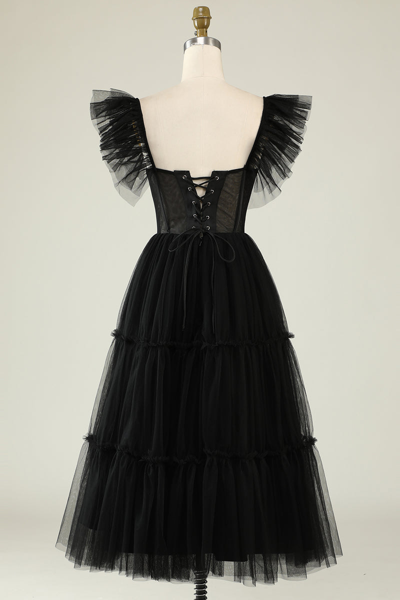 Load image into Gallery viewer, Tulle A-Line Sweetheart Black Short Prom Dress