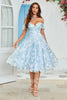 Load image into Gallery viewer, Tulle Off The Shoulder Blue Short Prom Dress