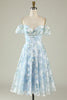 Load image into Gallery viewer, Tulle Off The Shoulder Blue Short Prom Dress