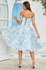 Load image into Gallery viewer, Tulle Off The Shoulder Blue Short Prom Dress