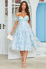 Load image into Gallery viewer, Tulle Off The Shoulder Blue Short Prom Dress