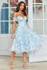 Load image into Gallery viewer, Tulle Off The Shoulder Blue Short Prom Dress