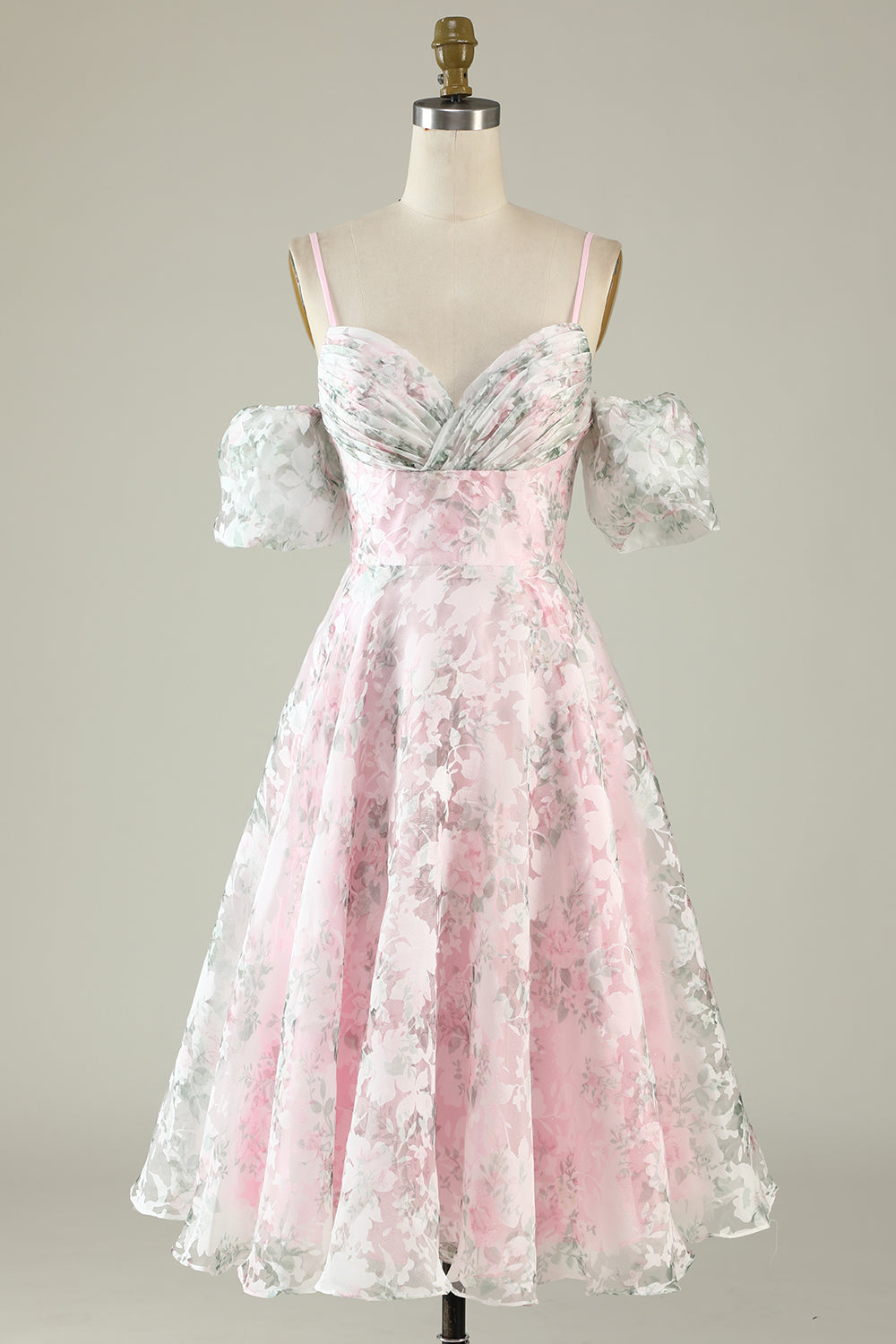Pink Flower Printed Short Prom Dress