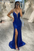Load image into Gallery viewer, Sparkly Royal Blue Mermaid V-Neck Long Prom Dress With Slit
