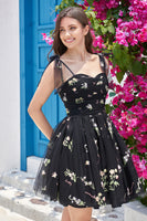 Load image into Gallery viewer, Cute A-Line Black Short Prom Dress With Embroidery