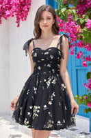 Load image into Gallery viewer, Cute A-Line Black Short Prom Dress With Embroidery