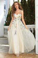 Load image into Gallery viewer, Spaghetti Straps Green Long Prom Dress With 3D Flowers