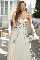 Load image into Gallery viewer, Spaghetti Straps Green Long Prom Dress With 3D Flowers