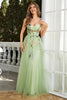 Load image into Gallery viewer, Spaghetti Straps Green Long Prom Dress With 3D Flowers