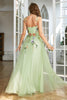 Load image into Gallery viewer, Spaghetti Straps Green Long Prom Dress With 3D Flowers