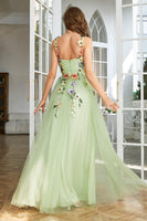 Load image into Gallery viewer, Spaghetti Straps Champagne Long Prom Dress With 3D Flowers